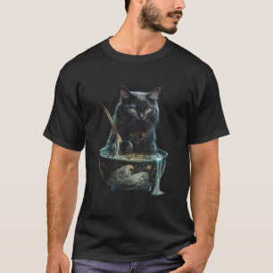 Black Cat Vist Noedels Graphic T - shirts Mannen V