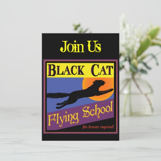 Black Cat Vliegschool Halloween Uitnodigingen (Staand voorkant)