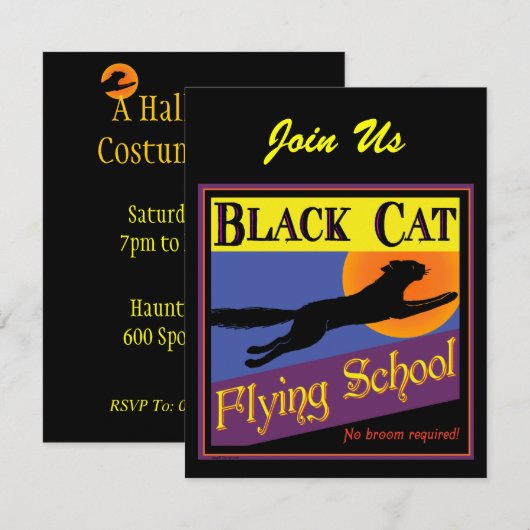 Black Cat Vliegschool Halloween Uitnodigingen (Voorkant / Achterkant)