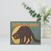 Black Cat & Volle Maan - Happy Halloween Feestdagenkaart (Staand voorkant)