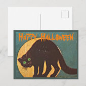 Black Cat & Volle Maan - Happy Halloween Feestdagenkaart (Voorkant / Achterkant)