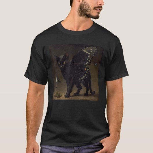 Black Cat Walking Butterfly Mannen Vrouwen Meisjes T-shirt (Voorkant)