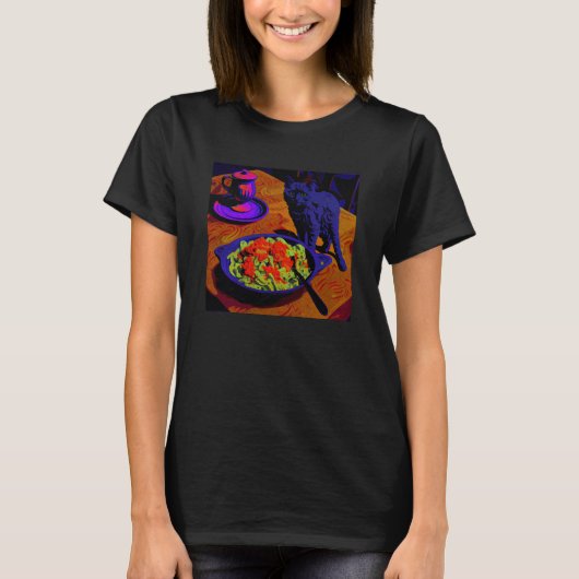 Black Cat Walking Mac And Cheese  1 T-shirt (Voorkant)