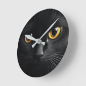 Black Cat Wall Clock with Striking Yellow Eyes - M Ronde Klok (Hoek)