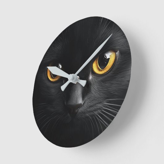 Black Cat Wall Clock with Striking Yellow Eyes - M Ronde Klok (Hoek)