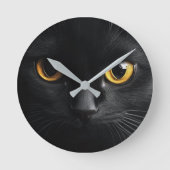 Black Cat Wall Clock with Striking Yellow Eyes - M Ronde Klok (Voorkant)
