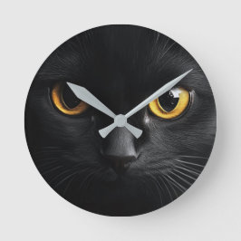 Black Cat Wall Clock with Striking Yellow Eyes - M Ronde Klok