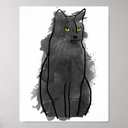 Black Cat Waterverf Art, Waterverf Cat Decor Poster (Voorkant)