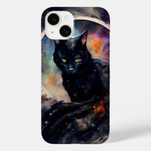 Black Cat Waterverf Eclipse Moon Artwork Case-Mate iPhone 14 Hoesje
