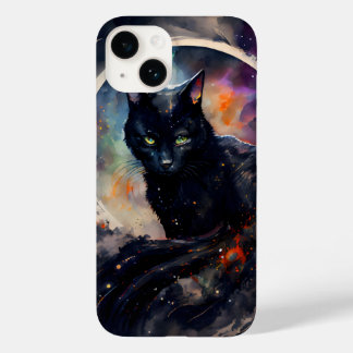 Black Cat Waterverf Eclipse Moon Artwork Case-Mate iPhone 14 Hoesje