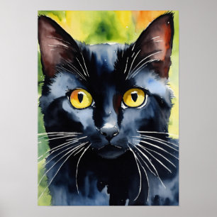 Black Cat Waterverf Wall Poster