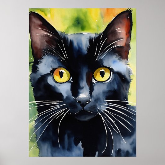 Black Cat Waterverf Wall Poster (Voorkant)