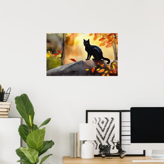 Black Cat Waterverf Wall Poster (Thuiskantoor)