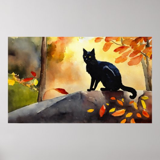 Black Cat Waterverf Wall Poster (Voorkant)