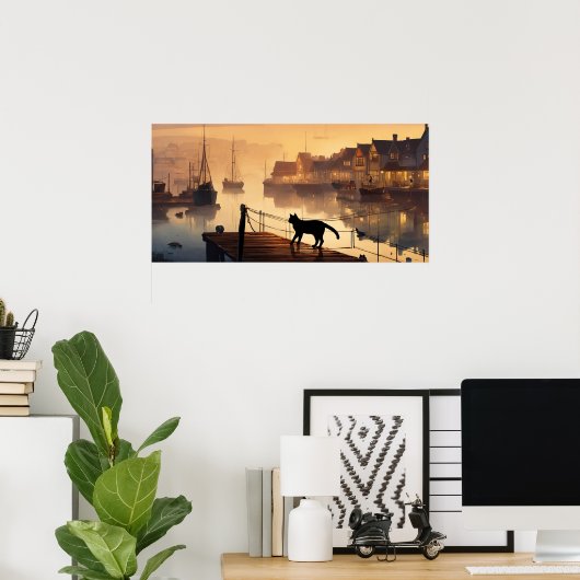 Black Cat Waterverf Wall Poster (Thuiskantoor)