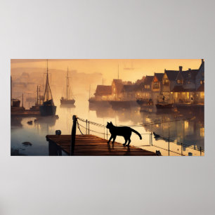 Black Cat Waterverf Wall Poster