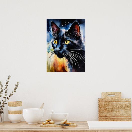 Black Cat Waterverf Wall Poster (Keuken)