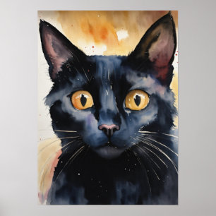 Black Cat Waterverf Wall Poster