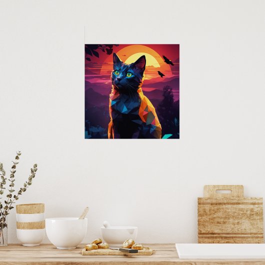 Black Cat Waterverf Wall Poster (Keuken)