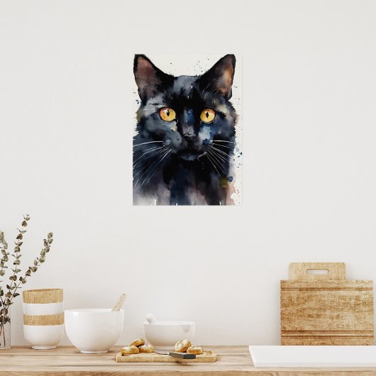 Black Cat Waterverf Wall Poster (Keuken)