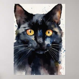 Black Cat Waterverf Wall Poster
