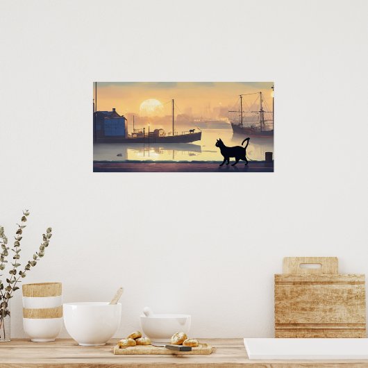 Black Cat Waterverf Wall Poster (Keuken)