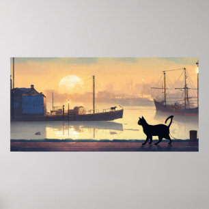 Black Cat Waterverf Wall Poster