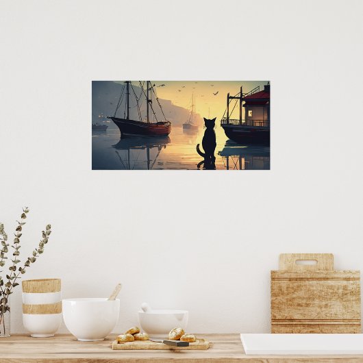 Black Cat Waterverf Wall Poster (Keuken)