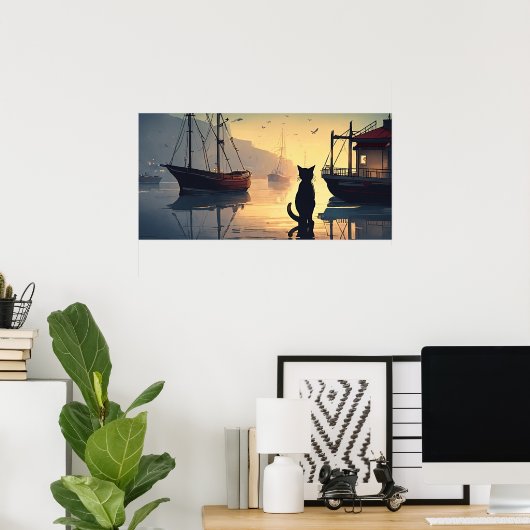 Black Cat Waterverf Wall Poster (Thuiskantoor)