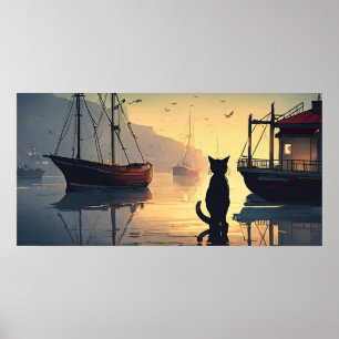 Black Cat Waterverf Wall Poster