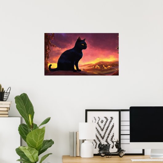 Black Cat Waterverf Wall Poster (Thuiskantoor)