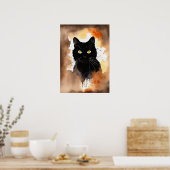 Black Cat Waterverf Wall Poster (Keuken)