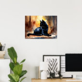 Black Cat Waterverf Wall Poster (Thuiskantoor)
