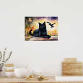 Black Cat Waterverf Wall Poster (Keuken)