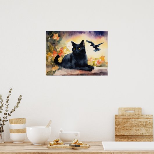 Black Cat Waterverf Wall Poster (Keuken)