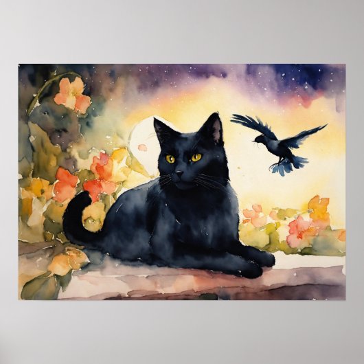 Black Cat Waterverf Wall Poster (Voorkant)