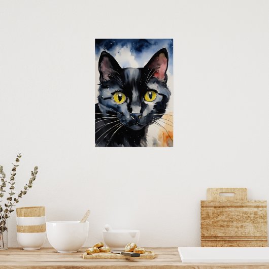 Black Cat Waterverf Wall Poster (Keuken)