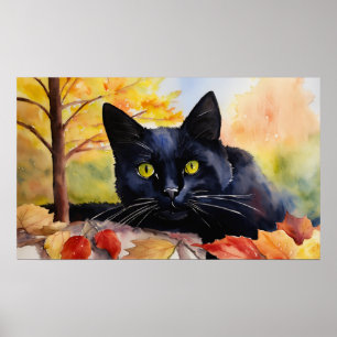 Black Cat Waterverf Wall Poster