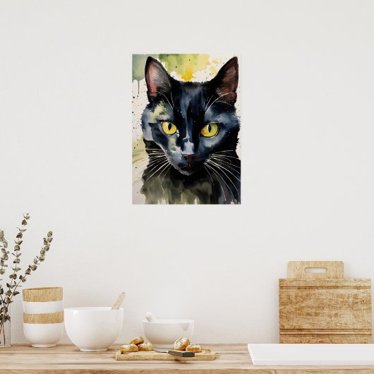Black Cat Waterverf Wall Poster (Keuken)