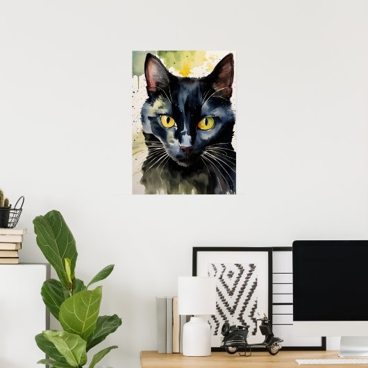 Black Cat Waterverf Wall Poster (Thuiskantoor)