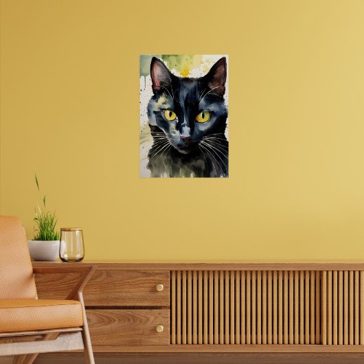 Black Cat Waterverf Wall Poster (Woonkamer 2)