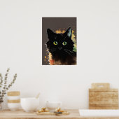 Black Cat Waterverf Wall Poster (Keuken)