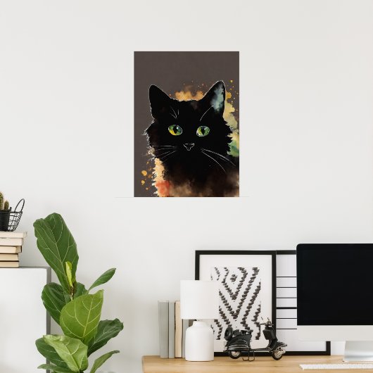 Black Cat Waterverf Wall Poster (Thuiskantoor)