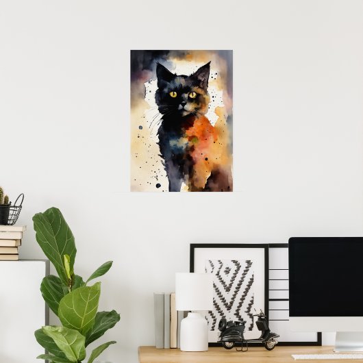 Black Cat Waterverf Wall Poster (Thuiskantoor)