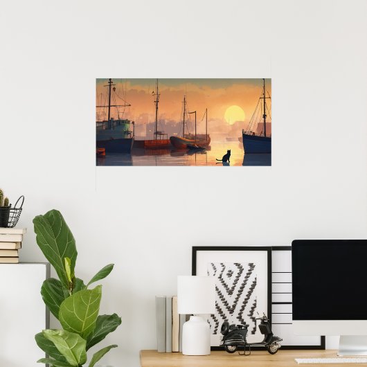 Black Cat Waterverf Wall Poster (Thuiskantoor)