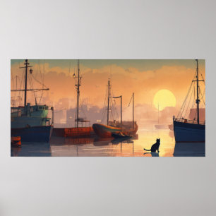 Black Cat Waterverf Wall Poster