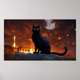 Black Cat Waterverf Wall Poster