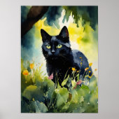 Black Cat Waterverf Wall Poster (Voorkant)