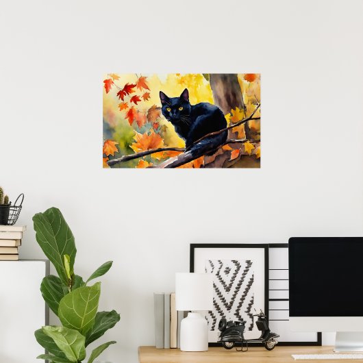 Black Cat Waterverf Wall Poster (Thuiskantoor)