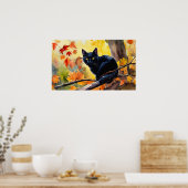 Black Cat Waterverf Wall Poster (Keuken)